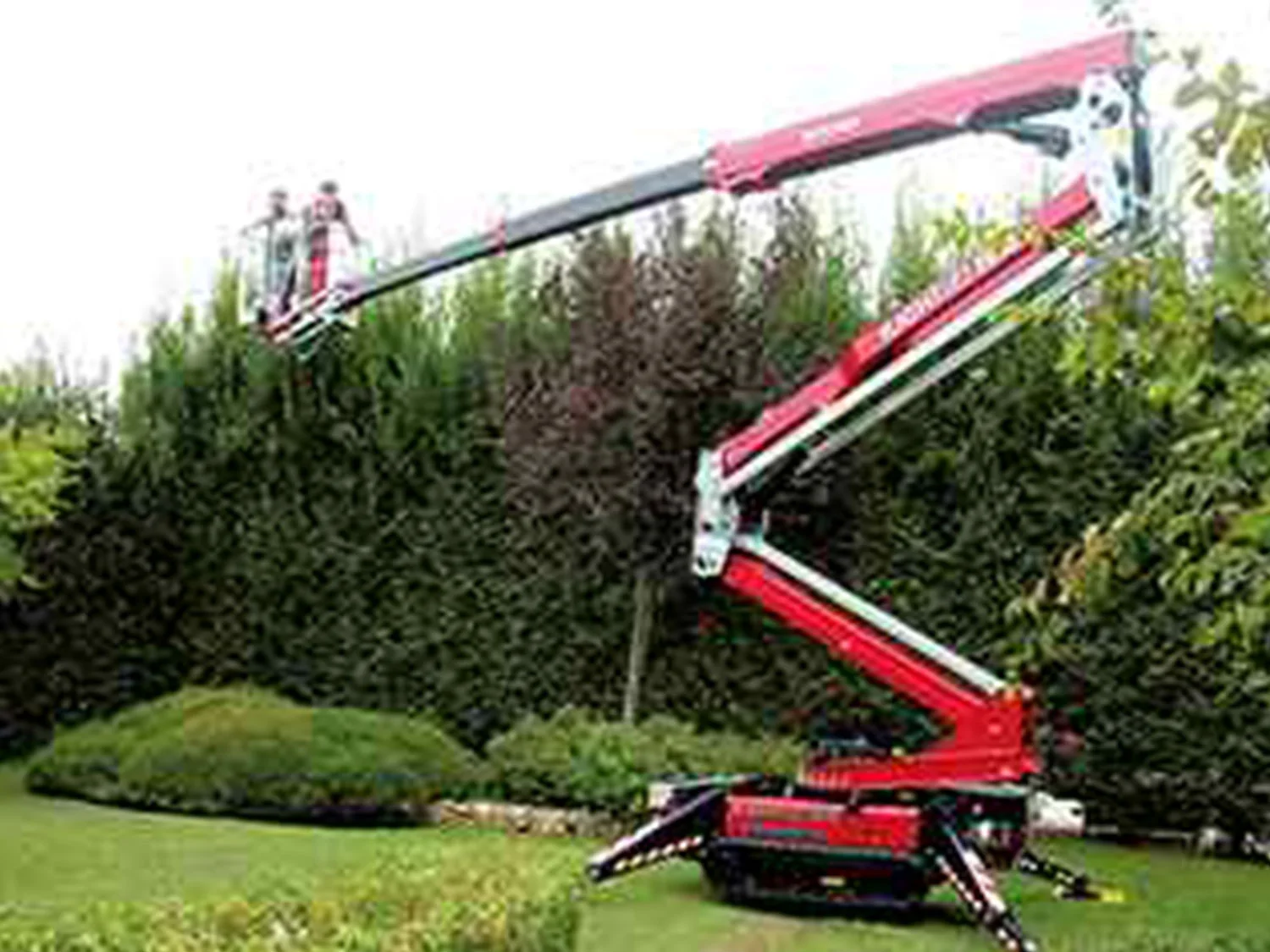 Arbeitsbühne auf Wiese, im Hintergrund Büsche und Bäume.